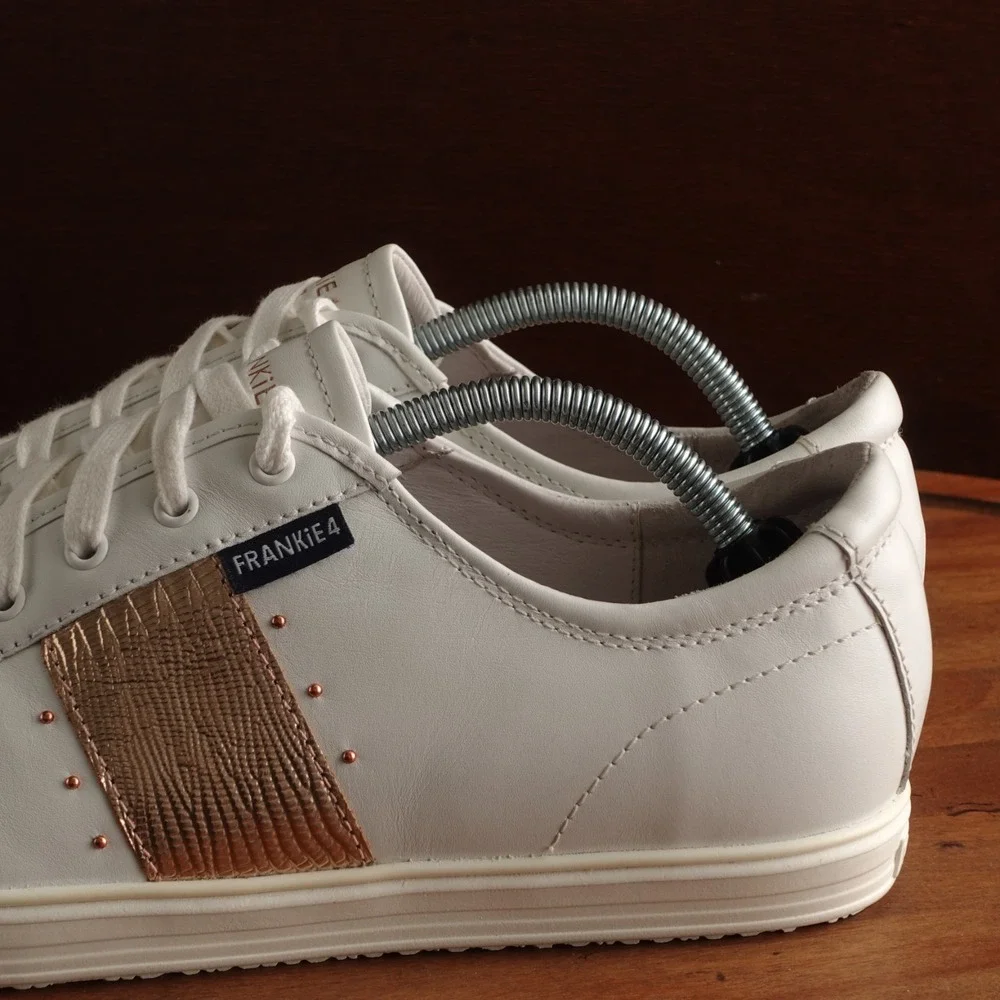 Frankie4 Sneakers Womens SZ 12 White Gold Elena II Leather Classic Casual Shoes